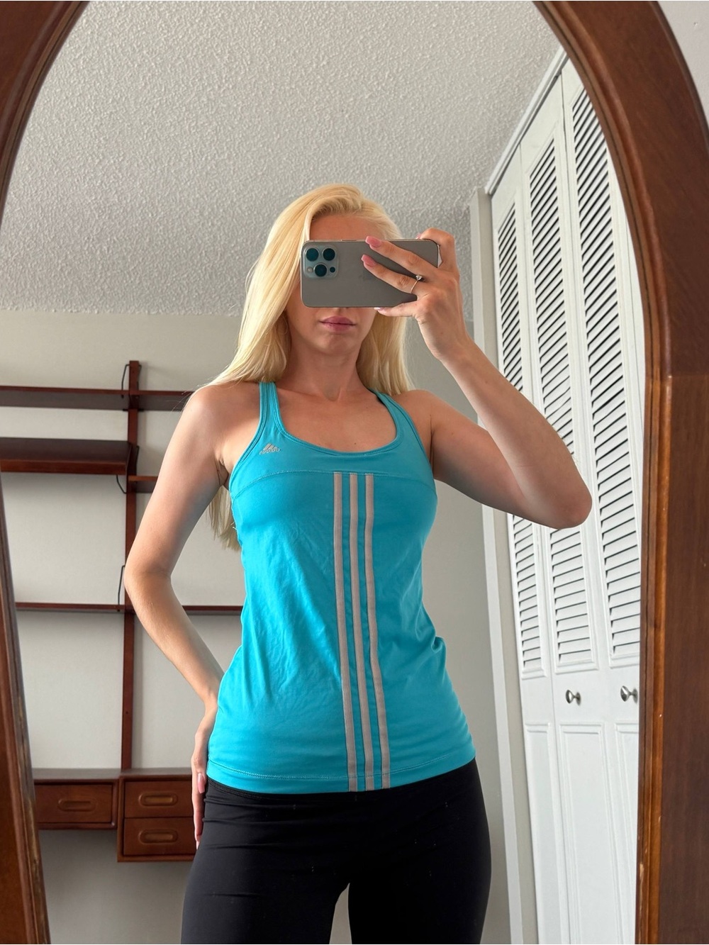 adidas Women’s Teal Racerback Tank Top with Silver Stripes
